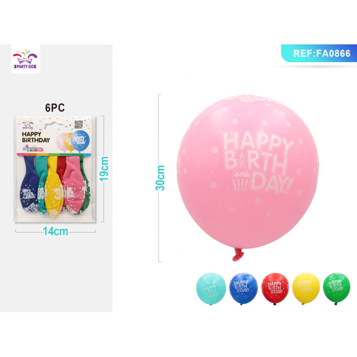 Кулі з надписом HAPPY BIRTHDAY 2.8 г 6 шт мікс