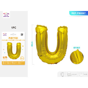 Куля фольгована золота літера U 40 см