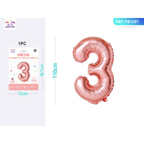 Фольгований куля цифра 3 рожеве золото 110 см для свята Party Go FB1297 FB1297