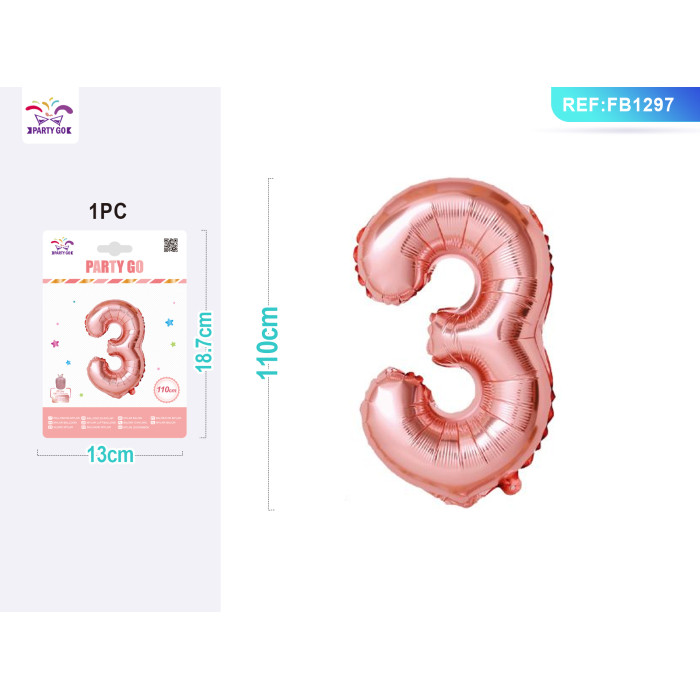 Фольгований куля цифра 3 рожеве золото 110 см для свята Party Go FB1297 FB1297