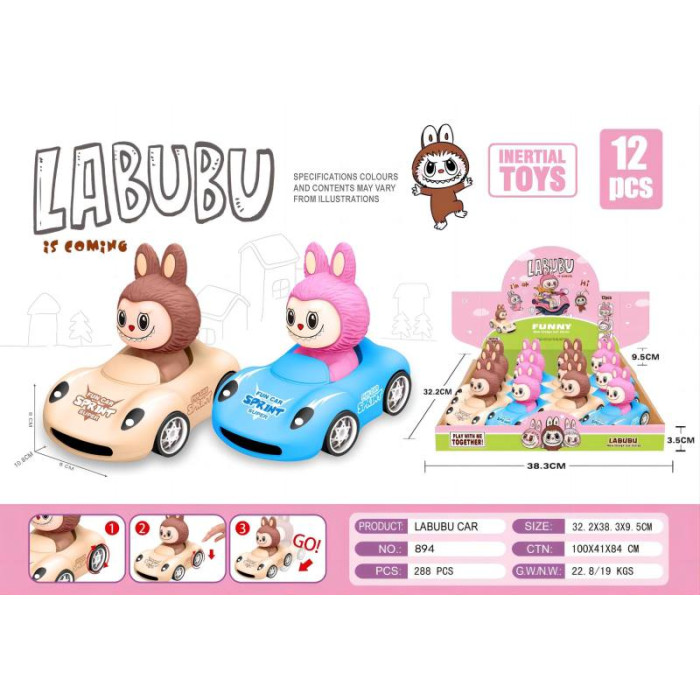 Інерційний автомобіль Labubu 12 шт у дисплейній коробці