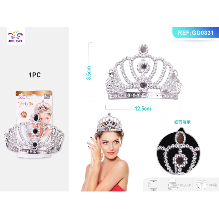 Корона срібляста з трьома кристалами 1 шт.
