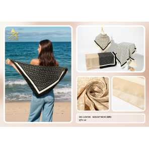 Жіноча хустка 90x90 см з геометричним принтом - шовкова бежево-чорна S7 STAR IJ55748