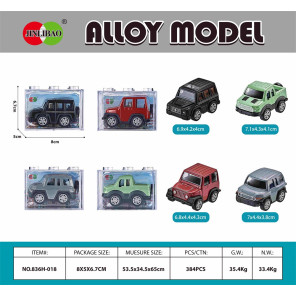 Металева інерційна машинка джип Jinlibao Alloy Model у прозорій коробці-кубику 8x5x6.7 см