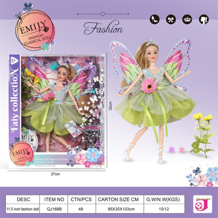 Лялька Emily Fairy Collection фея з крилами метелика 32 см, зелена сукня, 11 шарнірів QJ168B
