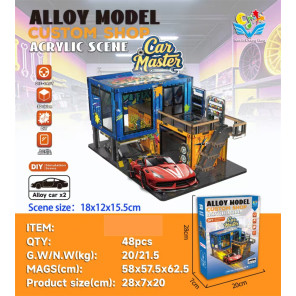 Акрилова сцена DIY Автомайстерня Car Master з 2 металевими машинками 18x12x15.5 см