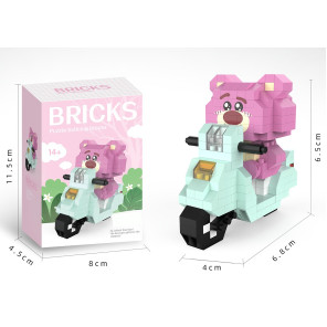 Конструктор Рожевий ведмедик на мотоциклі Bricks 316 деталей - іграшка для дітей 14+