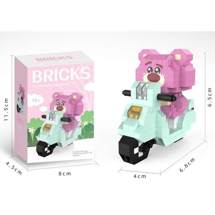 Конструктор Рожевий ведмедик на мотоциклі Bricks 316 деталей - іграшка для дітей 14+