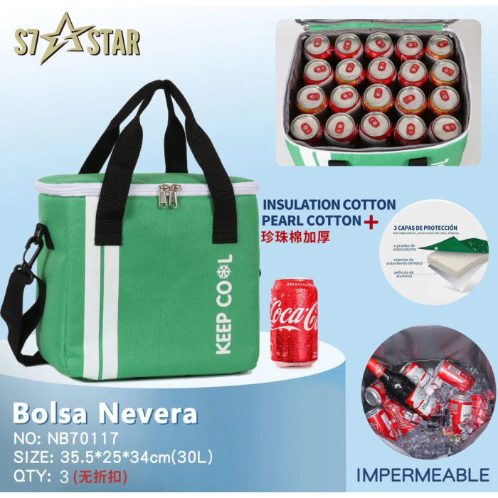 Термосумка холодильник зелена 30L S7Star NB70117 з плечовим ременем 35.5x25x34 см