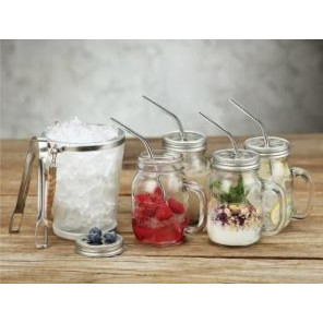 Набір скляних кухлів Mason Jar з металевими трубочками і кришками 4 шт