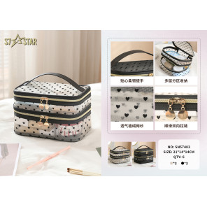 Косметичка двоярусна з сердечками S7 Star SN57483 чорна/бежева 21x14x14 см