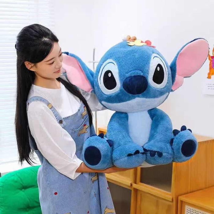 М'яка іграшка Стіч з квіткою Disney 43 см - велика плюшева іграшка блакитного кольору