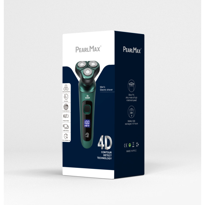 Електробритва чоловіча PearlMax 4D роторна з LCD дисплеєм і USB зарядкою зелена